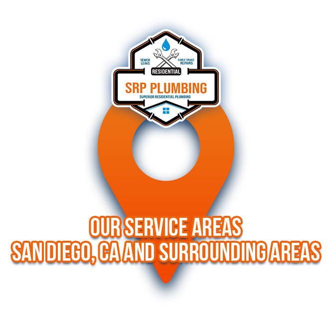 SRP Plumbing logo with service area of san diego california and surrounding areas